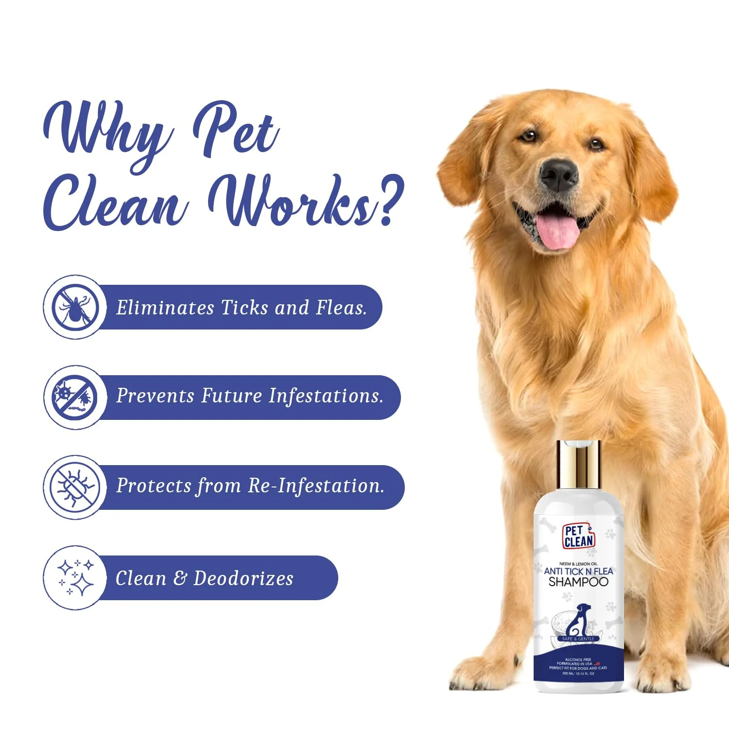Pet Clean Anti Tick Dog Shampoo for All Breeds, Protects from Ticks, Fleas & Lice, Suitable for Cats and Other Pets (300 ml, Lemon & Neem) - Image 3